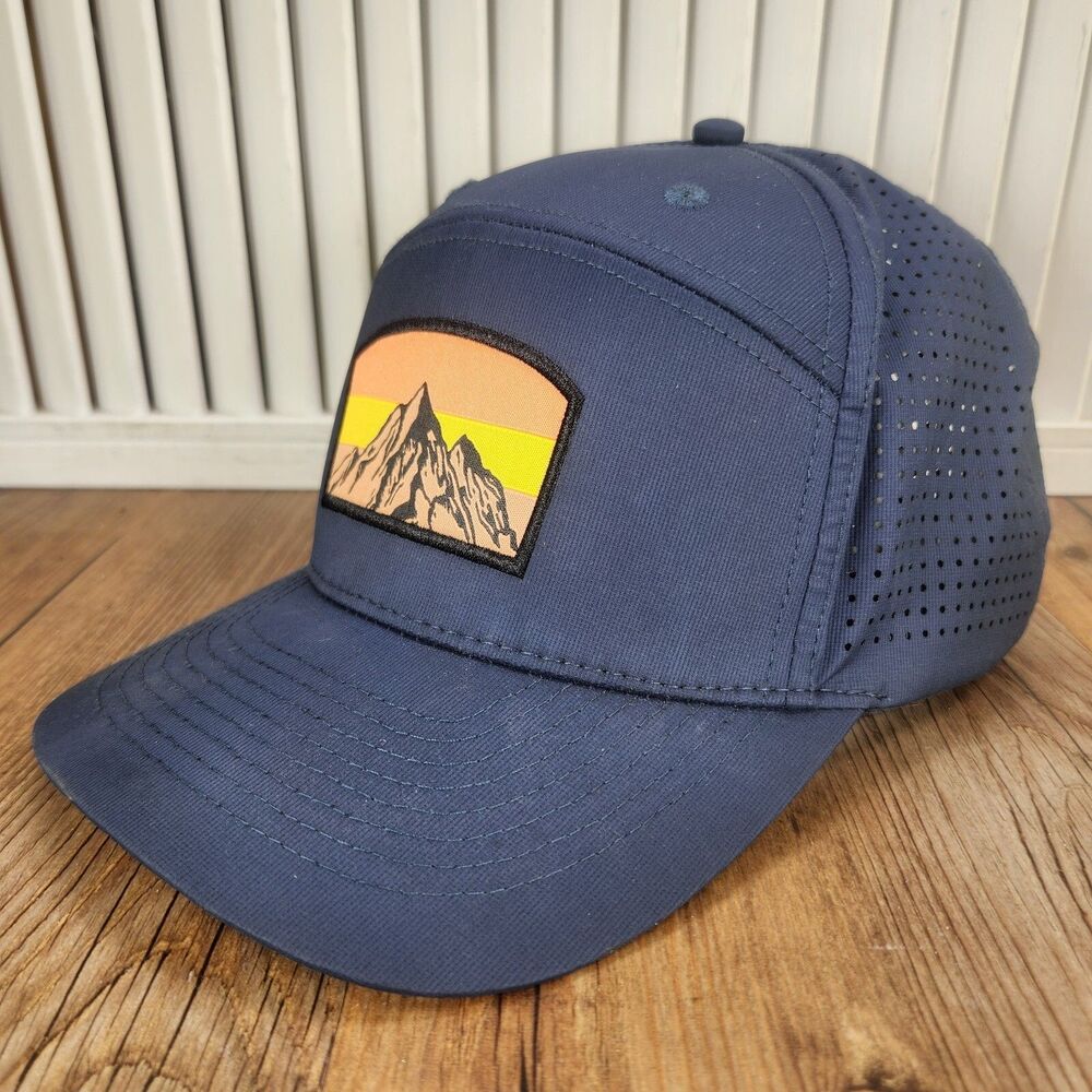 Subaru Gear Colorblock Mountain Snapback Hat Cap Navy Blue Patch Outdoors Hiking
